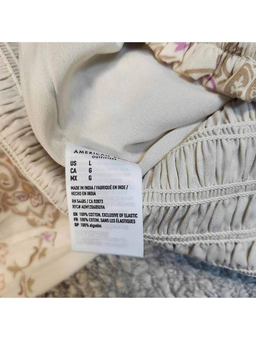American Eagle Wide Leg Strapless Jumpsuit Beige Paisley Floral Print Large NWT - Picture 5 of 11
